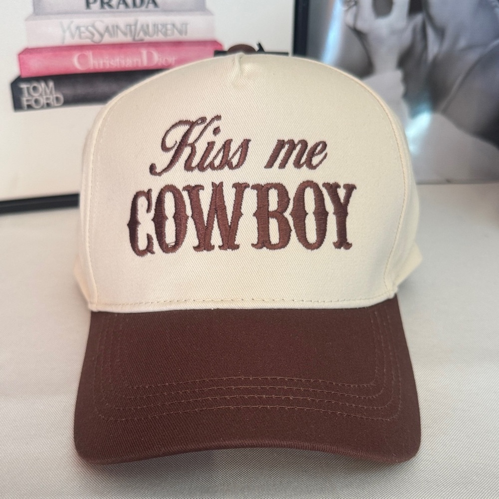 Brown and Cream Baseball Cap - KIss Me Cowboy NWT